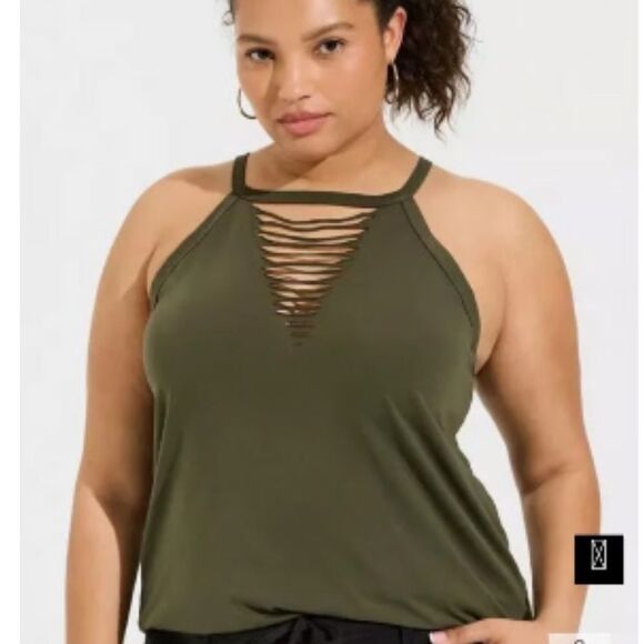 Torrid Heritage Vintage Cotton High Neck Slash Cami Deep‎ Depths Green 4X NWT - Picture 2 of 5